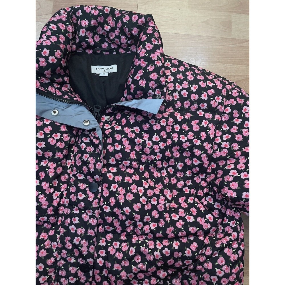 Sandy Liang Target Floral print Puffer Jacket women M black coat Pink flower